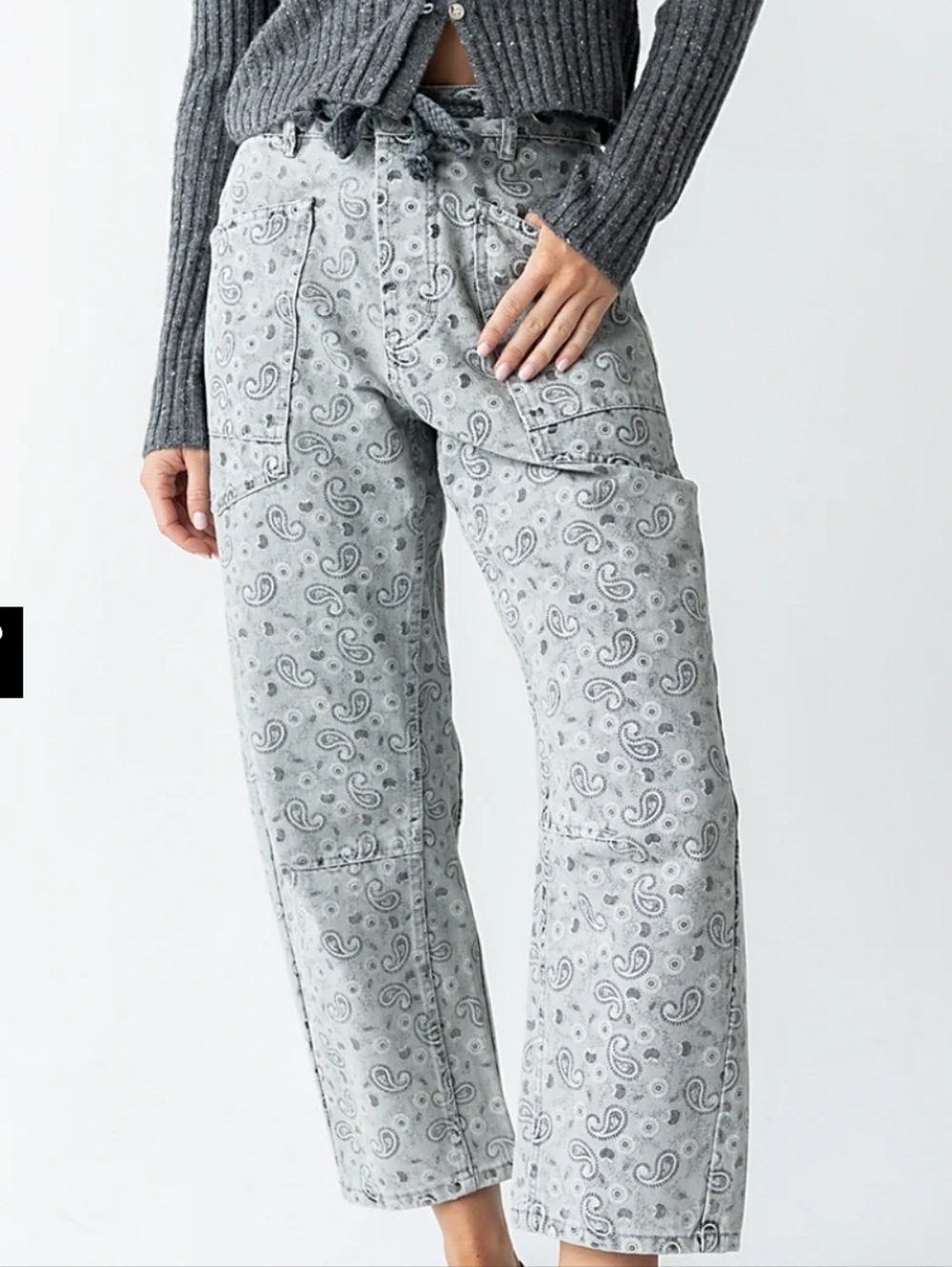 bohme Light Gray Paisley Cargo Jeans